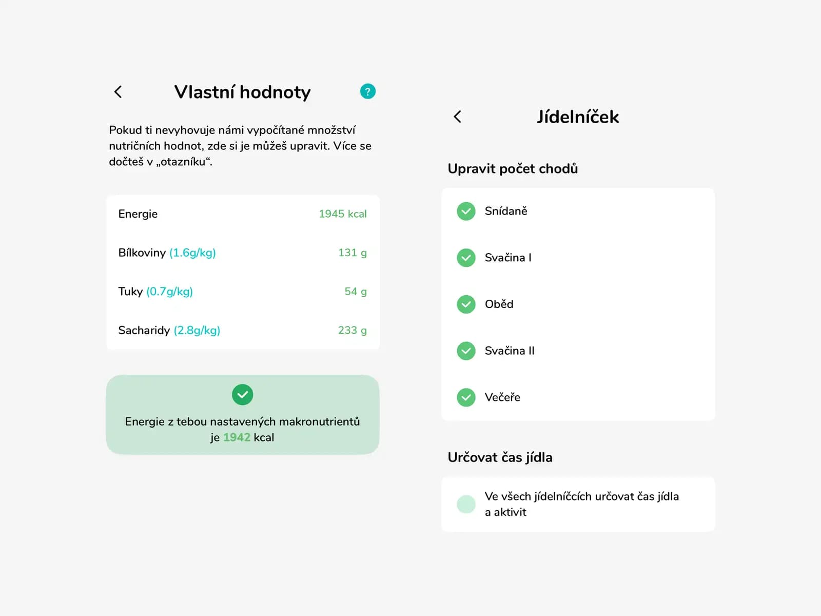 Nastav si vlastní hodnoty - tvoje tělo, tvoje pravidla. Kontrolní výpočet kalorií a zbytek matiky nech na nás.